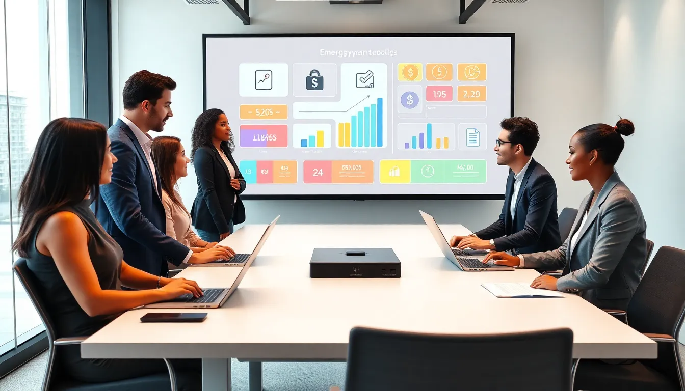 diverse team discussing emerging payment technologies in a modern office.